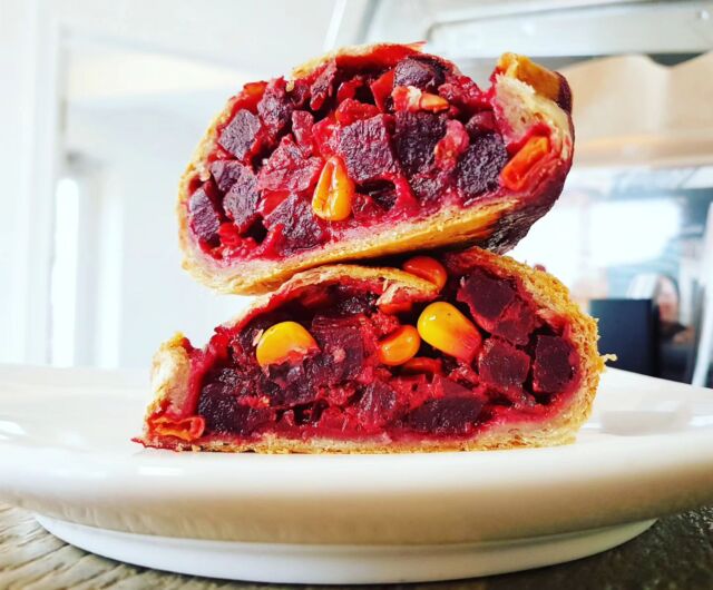 Beet, Corn & Goat Cheese handpies are our most long-standing variety, holding a place on our regular menu since 2015 ❤️

#Handpie #Handpies #Vegetarian 
#Beetroot #PEI #PrinceEdwardIsland 
#Canada